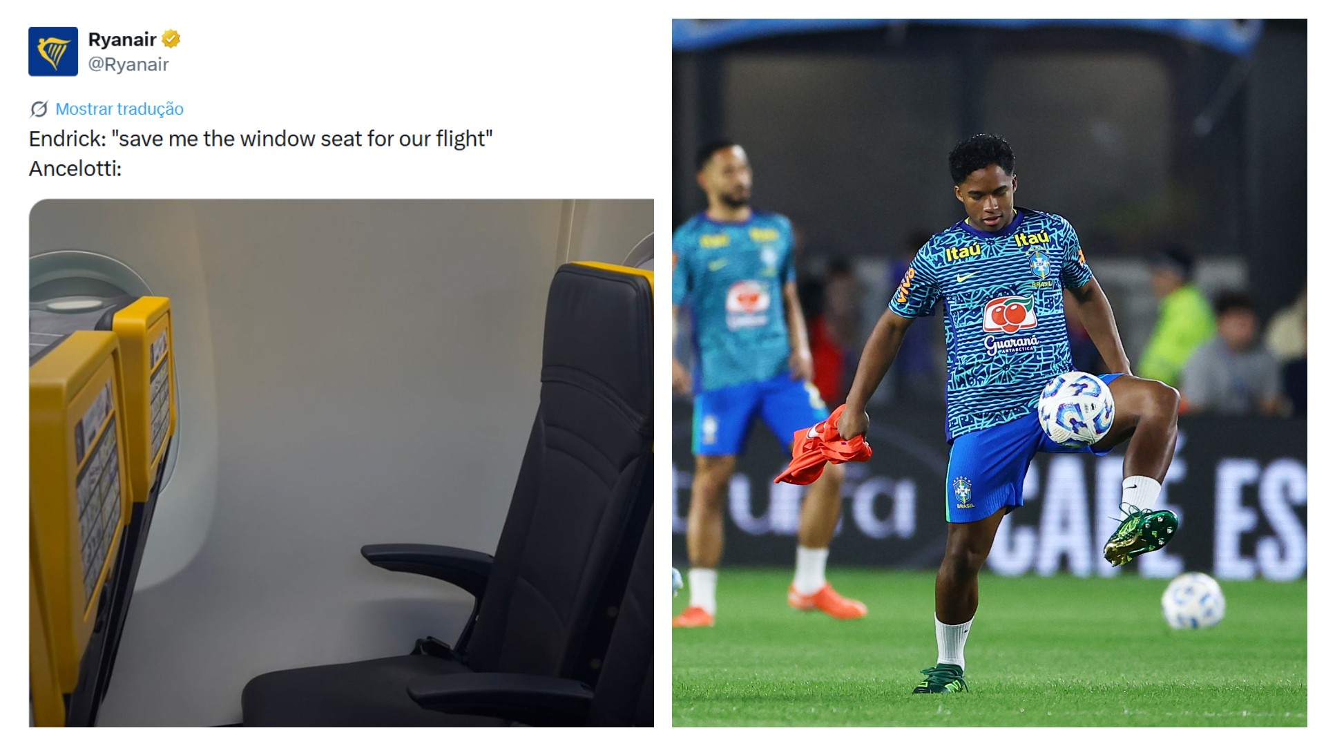 Companhia aérea publica meme sobre Endrick e Ancelotti