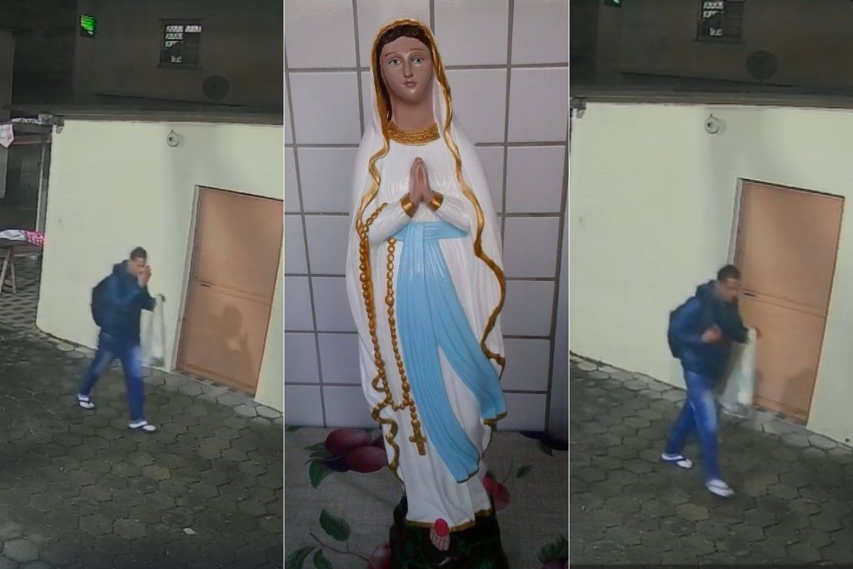 Ladrão faz sinal da cruz após furtar imagem em capela no litoral de SP