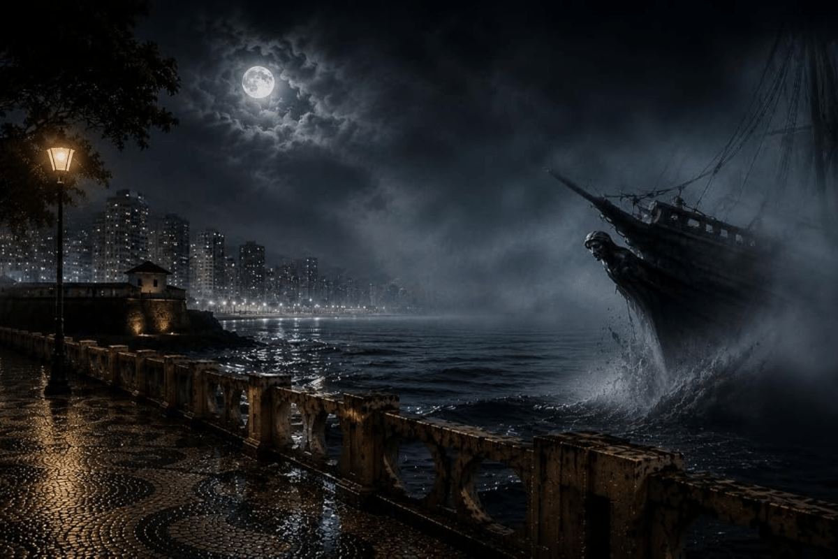 A orla de Santos virou cenário de um livro de terror